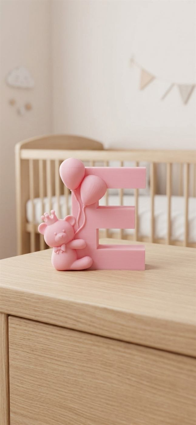 Letra decorativa personalizada com ursinho e balões para quarto de bebé